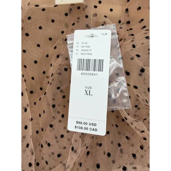 Anthropologie Dolan Womens XL Left Coast Mesh Ruffle Top Nude Polka Dot Romantic - Picture 11 of 16